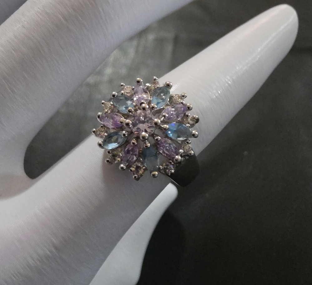 Multi-Gem Flower Cluster Ring - Purple & Blue